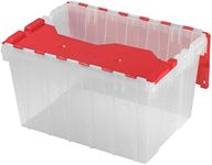 Akro-Mils 6648612-Gallon Plastic Stackable Storage KeepBox: Tote Container with Attached Hinged Lid, 21-1/2-Inch x 15-Inch x 12-1/2-Inch, Clear/Red