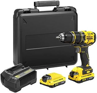 STANLEY FATMAX Taladro Percutor Sin Cable V20 (18V), Motor Sin Escobillas, 80Nm, 2 Baterías 2Ah, Cargador, Maletín, Portabrocas Metálico 13mm, 14 Posiciones de Par, SFMCD721D2K-QW