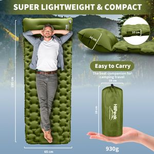 HiiPeak Ultralight Camping Sleeping Pad with Pillow – Inflatable, Green