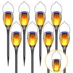 LazyBuddy Large Solar Tiki Torches with Flickering Flame, 8 Pack Solar Torch Lights Outdoor, Upgraded 51LED Fire Effect Hanging Lanterns, 3-in-1 Festival Decorations for Garden, Pathway, Yard