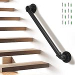 awagas 60cm Industrial Stair Railing, 2ft Handrails for Stairs Black, Grab Rails Outdoor, Steel Pipe Stair Handrail, Indoor Outdoor Wall Mounted Handrail, Anti-Slip Staircase Banister Hand Rails