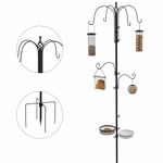 Pawhut Bird Feeding Station Kit, Wild Bird Feeder Pole with 6 Hooks, 4 Hanging Feeders for Peanuts, Seed, Fat Balls, for Garden, Outdoor, Black