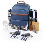 Sunflora Insulated Picnic Backpack for 2 Person Bag with Cooler Compartment, Wine Pouch,Blanket and Stainless Steel Cutlery Set for Couple, Lovers and Friends (Blue & Stripe)