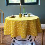 Deggodech Round Tablecloth Cotton Linen Round Table Cloth Washable Yellow Dustproof Table Cover for Round Table Home Kitchen Dinning Decoration (Yellow, Round/140cm)