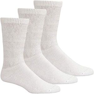 6 12 Pairs Men's Circulatory Diabetic Crew Socks Size 9-11 10-13 13-15 (White(3-Pairs), 10-13)