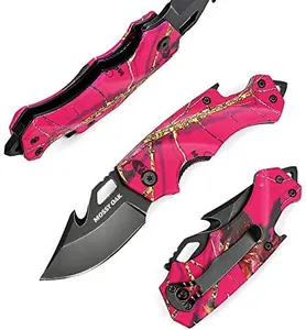 Mossy Oak Mini Folding Pocket Knife, Stainless Steel Drop Point Blade - EDC Multi-tool with Bottle Opener and Glass Breaker (Pink Camo)