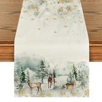 Artoid Mode Watercolor Deer Trees Snowflakes Christmas Table Runner, Seasonal Winter Xmas Kitchen Dining Table Decoration for Home Party Decor 40x240 cm