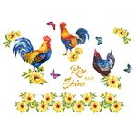 OLYCRAFT 2Pcs Colorful Rooster Sunflower Theme Wall Sticker Rooster Wall Decal Peel PVC Wall Decoration Stickers Original Design for Kitchen Living Room Bedroom(11.8×33.5 inches)