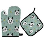 TropicalLife Animal Panda Star Polka Dot Oven Mitt and Pot Holders Potholders Mat Heat Resistant Quilted Oven Gloves for Cooking Chef BBQ Kitchen Home Microwave, 2 Pcs