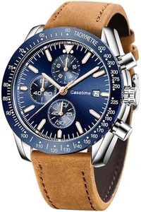 Casotime Watches for Men Analog Quartz Mens Watches Chronograph 30M Waterproof Luminous Big Face Brown Leather Watches Business Work Sport Casual Fashion Designer Dress Men's Wrist Watches Elegant Gift