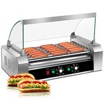 KOTEK Hot Dog Roller Machine, 18 Hot Dog and 7 Non-Stick Roller, Sausage Grill Cooker Machine with Glass Cover, Drip Tray, Dual Temperature Control for Commercial and Household Use (7 Rollers)