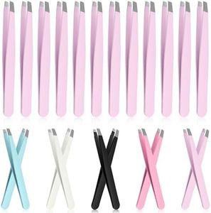 Glarks 12Pcs Purple Eyebrow Tweezers Stainless Steel Slanted Tip Tweezers Professional Facial Hair Eyebrow Precision Tweezers for Men and Women