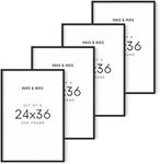 HAUS AND HUES 24"x36" Black Oak Wood Frames Set of 4-24"x36" Picture Frames for Wall, 24"x36" Black Picture Frame, Poster Frame 24"x36" Frames for Wall, 24"x36" Poster Frame Black