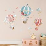 Tanlaby Hot Air Balloon Wall Stickers, Cartoon Animals Elephant Fox Butterfly Wall Decals for Kids Baby Room Living Room Bedroom Nursery Home Wall Decor