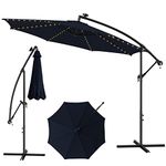 COSTWAY 3M Cantilever Garden Parasol with Solar-Powered 112 LED Lights, Offset Banana Umbrella with Tilted Design, Crank Handle & Cross Base, Outdoor Hanging Sun Shade for Patio Market (Navy)