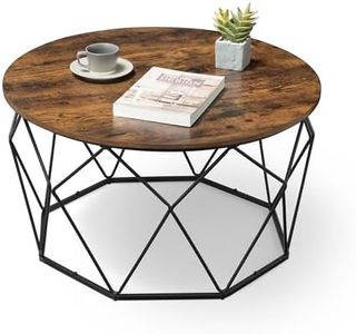 VASAGLE Round Coffee Table for Living Room, Cage Cocktail Table with Steel Frame, 31.5 Inches Dia., Industrial Style, Rustic Brown and Black ULCT040B01