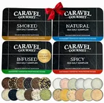 Sea Salt Gift Set 4-Pack - Infused, Smoked, Spicy and Natural Salt Sampler Collections - 23 Flavors with Reusable Tins- Great Gifts for Everyone - Caravel Gourmet