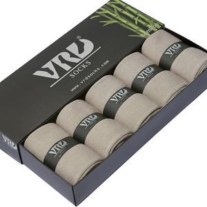 VRD Bamboo Rayon Mens Dress Socks, Plain Design Mid Calf Crew Length Socks for Men Shoe Size 8-13 (Beige Khaki, 5-Pairs)