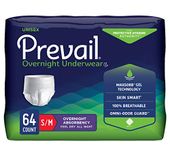 Prevail Incontinence Unisex Overnight Protective Underwear, Overnight Absorbency, Small/Medium, 64 Count