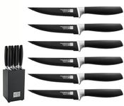 lief + svein German Steel Steak Knife Set. 6 Pc Steak Knives with Block. Premium 1.4116 Stainless Steel Knives with Highly Polished Handles. Sharp Serrated Steak Knives Set of 6. Best Steak Knifes.