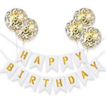 Meowoo Happy Birthday Banner, White Gold Birthday Banner, 12inch Happy Birthday Confetti Latex Balloons, Happy Birthday Decorations for Girls, Women