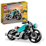 LEGO Creator 3 in 1 Vintage Motorcycle Set, Classic Motorbike Toy to Street Bike to Dragster Car, Vehicle Building Toys for Kids, Boys and Girls 31135