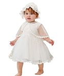 Happy Cherry Dress Princess Floral Baby Toddler Girls Lace Christening Gown Newborn Girls Dress with Bonnet for Girls Baptism Wedding Birthday 6-12 Months White