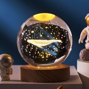 Whale Crystal Ball Night Light Projection Lamp Model, 3D Crystal Ball with Led Wooden Base for Christmas, Thanksgiving, Birthday, Room Decor, LED Night USB Power Supply with Switch