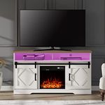 Wampat Fireplace TV Stand for TVs Up to 65 Inch, Electric Fireplace TV Console，16 Colors LED Wood Entertainment Center with Storage Cabinet, Sliding Barn Door, 2 Heating Mode, 5 Brightness, White