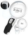 iMagniphy Handheld Magnifying Glass with Light- 2 Lens for 2.5X & 5X- Lighted Large Magnifying Glass for Reading- Big Magnifying Glass for Seniors with Macular Degeneration for Inspection, Soldering