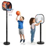 Kidsmate 3-in-1 Basketball Play Set for Kids with Adjustable Basketball Hoop, Tic Tac Toe & Dot Game Board, Basketball Net Stand Indoor Outdoor Toy, Best Gift for Boys & Girls - Multicolor