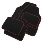 JVL Personalised Universal Black Carpet Car Mat Set with Red Embroidered Drivers Mat