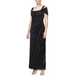 Alex Evenings Women's Long Cold Shoulder (Petite and Regular Sizes) Special Occasion Dress, Black Glitter, 16 UK