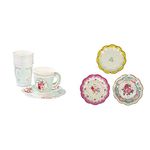 Talking Tables Pack of 12 Vintage Floral Afternoon Tea Saucer Truly Scrumptious, Paper, Cup Set Mint, Height 8cm, 3" & Pack of 12 (17cm) Disposable Tea Party Vintage Floral Pretty Paper Plates