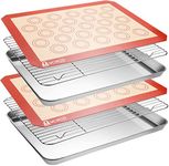 Stainless Steel Baking Sheet Tray Cooling Rack with Silicone Baking Mat Set, Cookie Pan, Set of 6 (2 Sheets + 2 Racks + 2 Mats), Non Toxic, Heavy Duty & Easy Clean