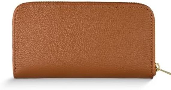 TAKEASY Italian Genuine Calf Leather Wallet for Women with Zipper | Large Pebbled Zip Card Holder Clutch with Compartments (Brown)