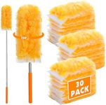 Dusters for Cleaning Disposable, Duster Refill Heads 30pcs with Retractable Handle, 360° Multi-Surface Efficient Duster Kit, 4X Microfibers Replacement Dusters for Home, Office, Blinds, Ceiling Fans