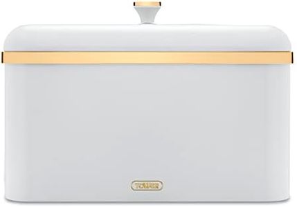 Tower T826130WHT Cavaletto Bread Bin with Removable Lid, Large Capacity, Durable Steel Body, Optic White and Champagne Gold