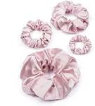 LILYSILK 4Pack Silk Scrunchies Set - Pink Large & Skinny Charmeuse Hair Ties for Women & Girls, 100% Silk Elastic