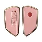 kwmobile Key Cover Compatible with VW Golf 8 3 Button Car Key - Car Key Fob Case Protector - Pink/Gold