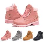 Ladies Ankle Boots Womens Fur Lined Snow Shoes Winter Combat Boot Warm Lace Up Outdoor Plat PU Leather Booties Comfy Fashion Black Grey Brown 3.5-9 UK Pink 43 (8.5 UK)