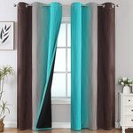 Estelar Textiler Brown and Teal Room Darkening Blackout Curtains 84 Inch Length 2 Panels Set for Living Room, Thermal Insulated Ombre Light Blocking Grommet Blackout Drapes for Bedroom, 42Wx84L