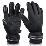 Winter Thermal Gloves for Men Waterproof and Touch Screen Fingers Insulated Cotton Warm in Cold Weather Black Medium