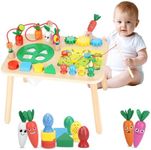 HEYLANDU Activity Table for 1+ Year Old Girls Boys, 7-in-1 Wooden Montessori Toys, Activity Center, Baby Toddler Sensory Toys Kids First Birthday Gift