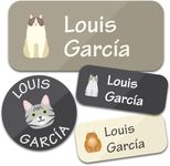 hadantto Name Labels - Personalized Cartoon Name Stickers for Daycare, School Supplies & More (160 Labels) - Waterproof & Sturdy Design for Kids' Gear (Cat)