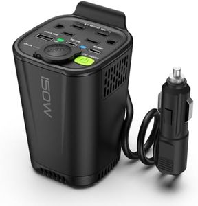 6-IN-1 150W Stepped Sine Wave Car Power Inverter, Cup Holder DC 12V to 110V Converter, 2 AC Outlets + 1 USB 18W + 2 Type-C 30W Fast Charging Ports + 1 Cigarette Lighter Socket for Laptop & Electronics