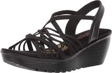 Skechers Women's Parallel-Crossed Wires-Multi Gore Slingback Sandal Wedge, Black, 7 UK