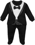 Lilax Baby Boy Gentleman Tuxedo Footie Christmas Holiday Outfit with Bow Tie, Black, 3 Months