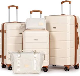 Tavoxda Suitcase Sets 5 Piece, Hard Shell Lightweight ABS Trolley Travel Luggage Set Spinner Wheels & TSA Lock with Travel Duffel Bag and Toiletry Bag -20”+24”+28”, White