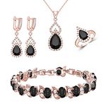 LMXXVJ Women Jewelry Set Platinum Plated Necklace Open Ring Earrings Bracelet Set,Birthday/Anniversary Mother’s Day Jewelry Gifts for Mom/Wife/Sister/Best Friend (Rose Gold-Black)